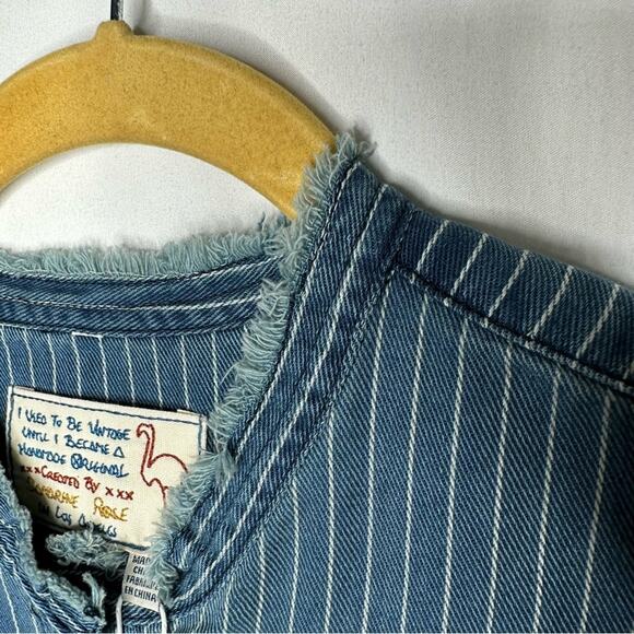 SANDRINE ROSE x Free People Mandarin Denim Shirt Washed Striped NWT in XS - Picture 5 of 6